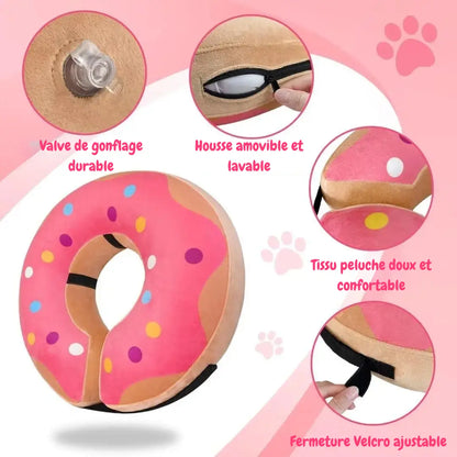 Présentation des détails du collier gonflable pour chien rose avec valve, housse amovible et matière douce