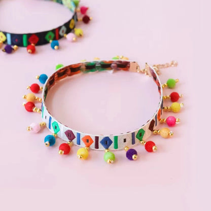Collier original type bohème pour chien avec bande en tissu et perles colorés