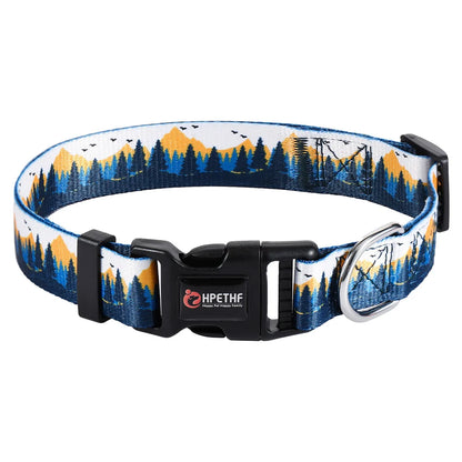 Optez pour le motif montagnes ensoleillées pour sublimer le collier en nylon réglable de votre chien