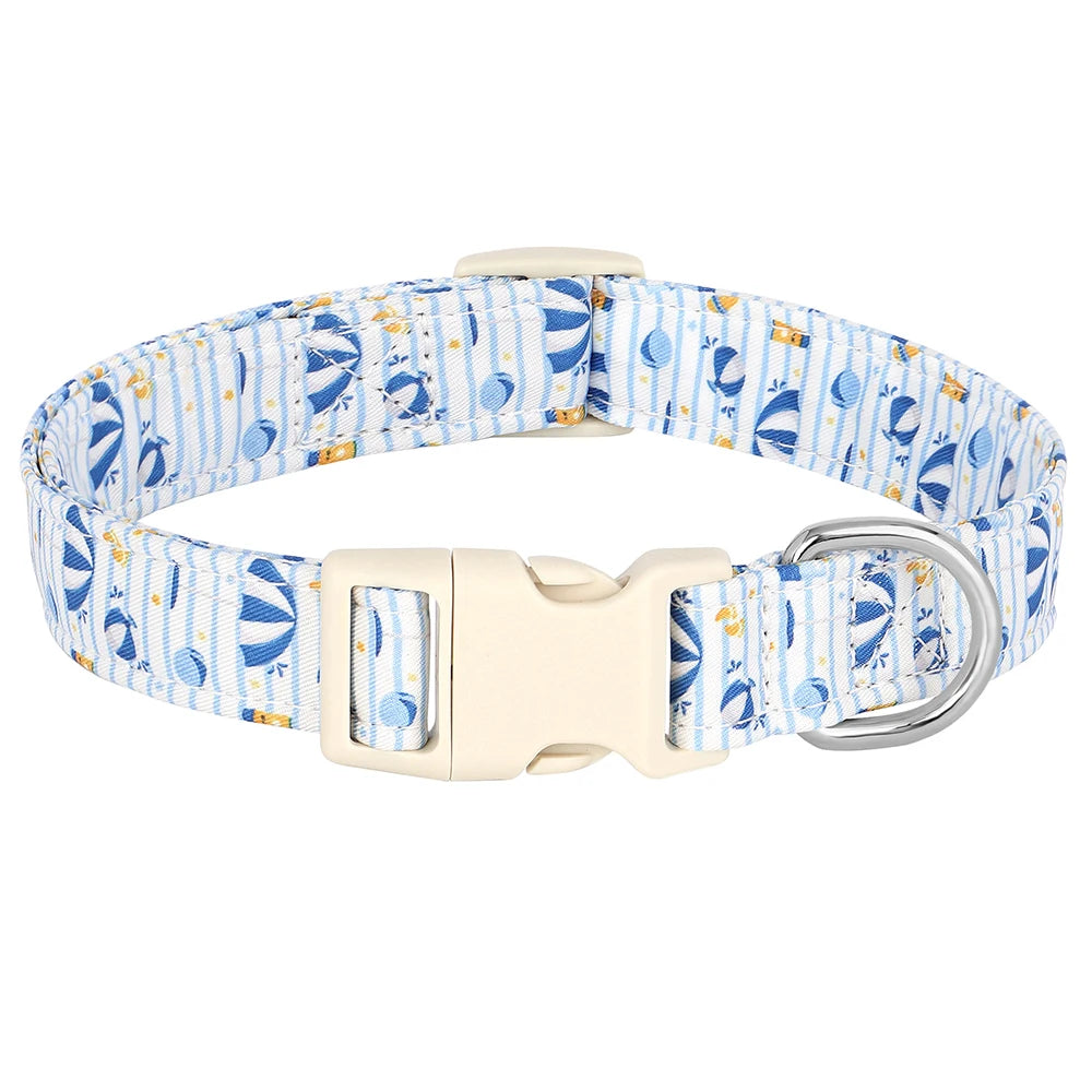 Le collier pour chien en nylon imprimé aux motifs marins offre un style unique au chien , parfait pour les promenades sur la plage ou en bord de mer