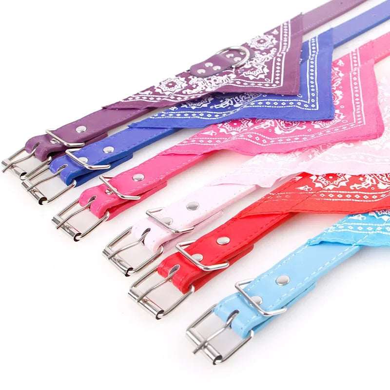 Zoom sur la qualité des colliers foulard bandana, aux couleurs variées . Avec une boucle solide en métal