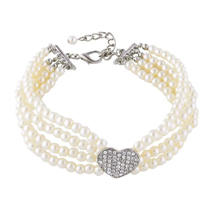 Collier multi-rangs de perles pour petit chien avec pendentif cœur