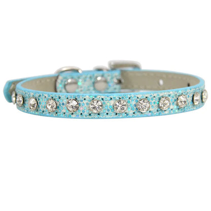 Collier cuir PU petit chien boucle strass