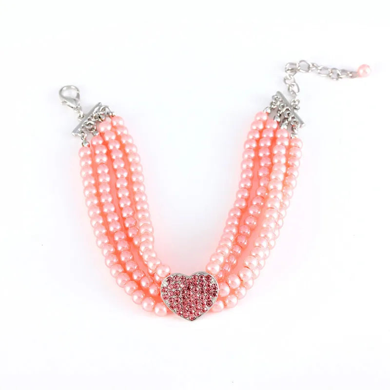 Collier multi-rangs de perles pour petit chien avec pendentif cœur