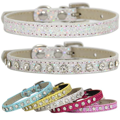 Collier cuir PU petit chien boucle strass