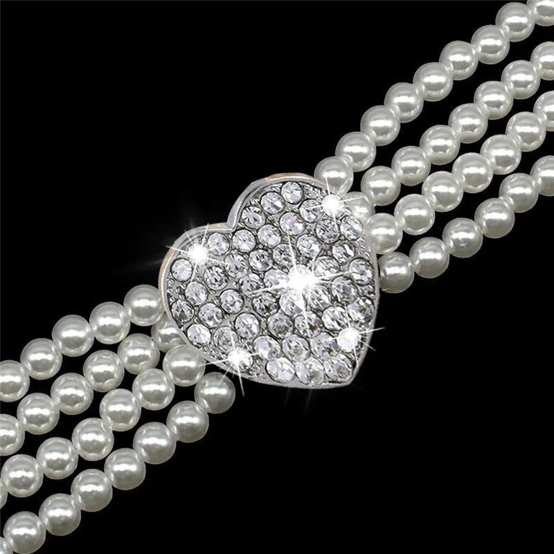 Collier multi-rangs de perles pour petit chien avec pendentif cœur