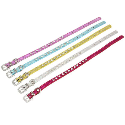 Collier cuir PU petit chien boucle strass