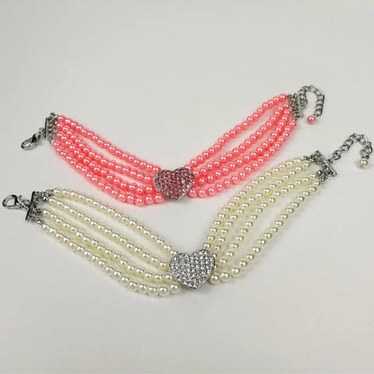 Collier multi-rangs de perles pour petit chien avec pendentif cœur