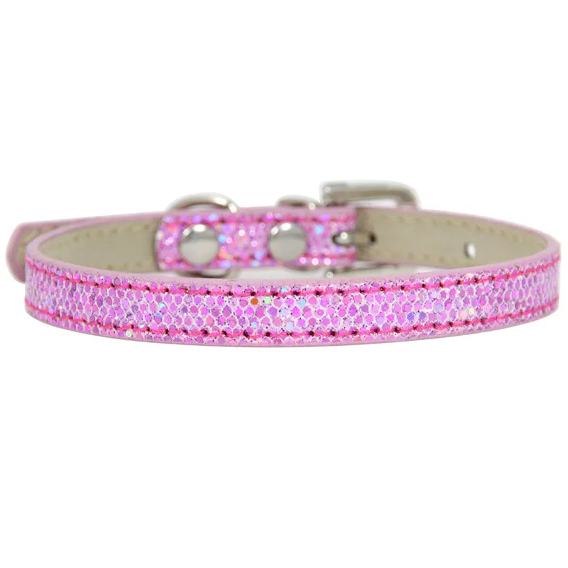 Collier cuir PU petit chien boucle strass