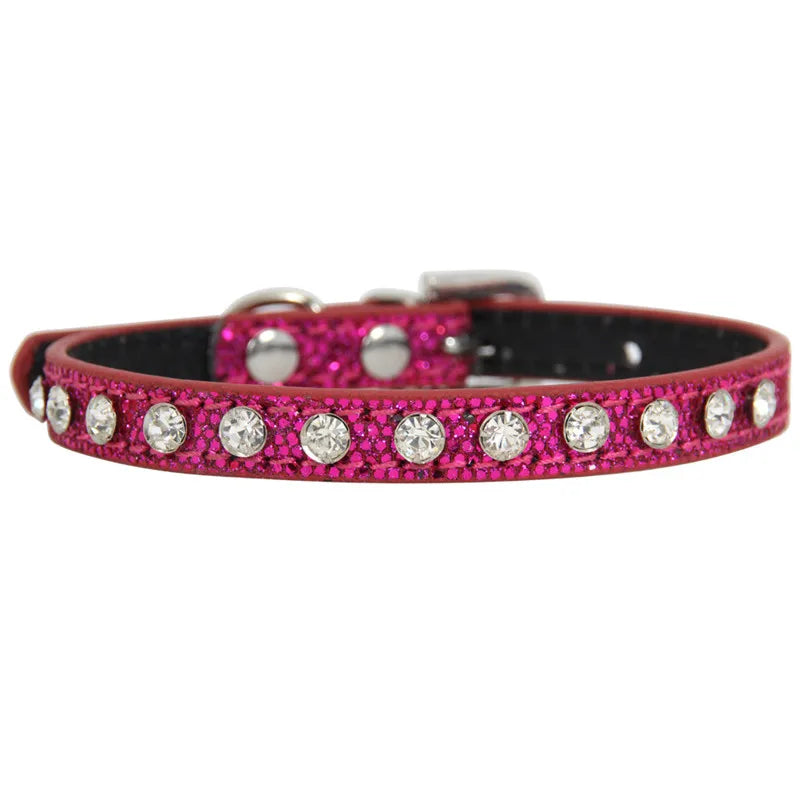 Collier cuir PU petit chien boucle strass