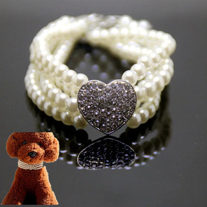 Collier multi-rangs de perles pour petit chien avec pendentif cœur