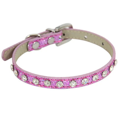 Collier cuir PU petit chien boucle strass