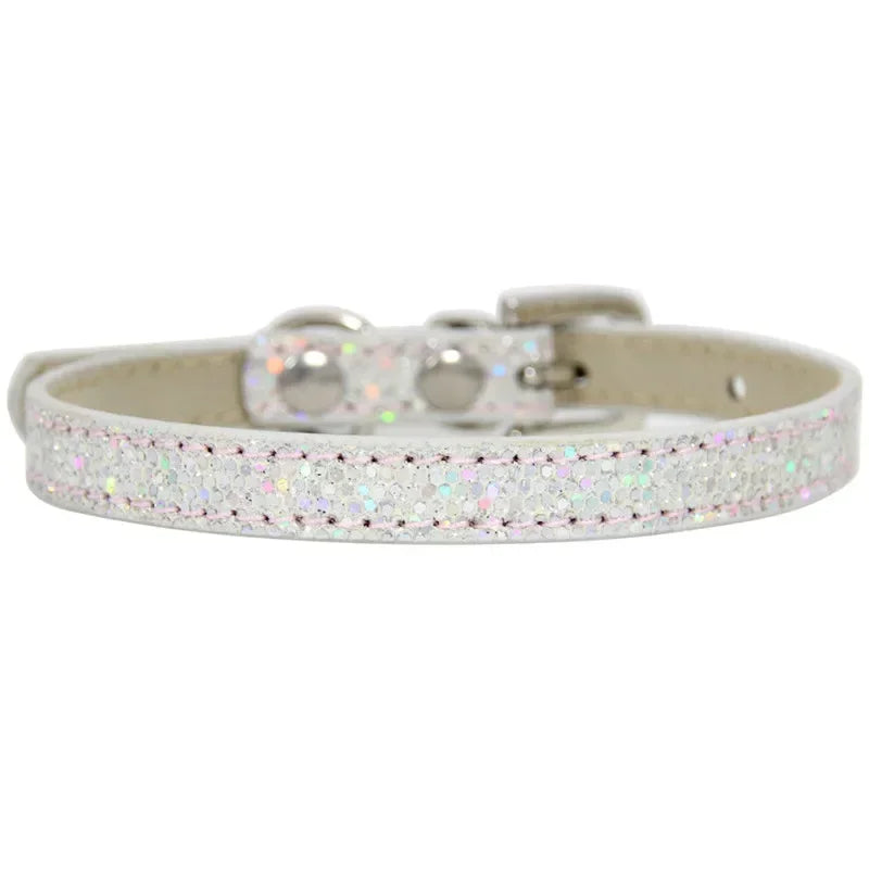 Collier cuir PU petit chien boucle strass