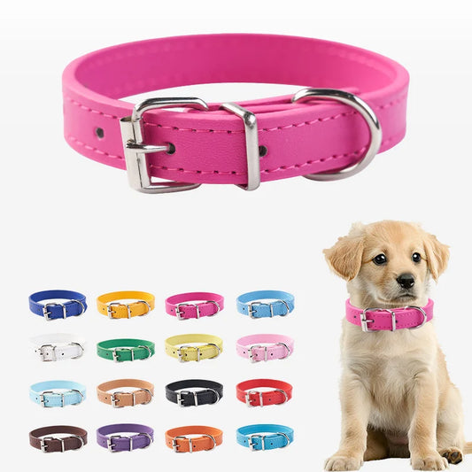 Collier cuir PU uni petit chien multi-coloris
