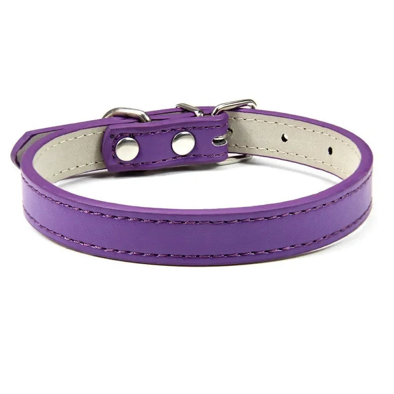 Collier cuir PU uni petit chien multi-coloris
