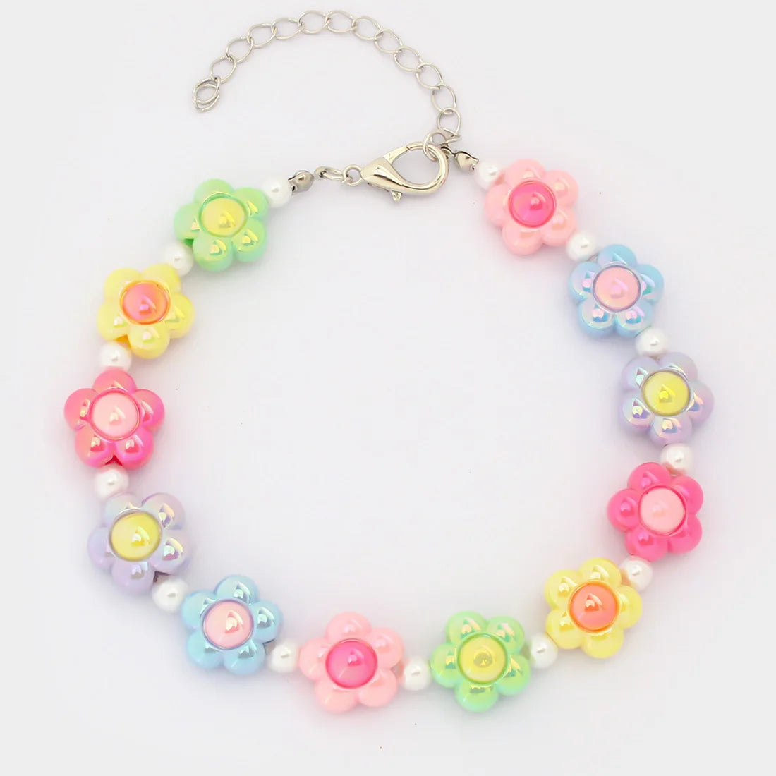 Collier pour petit chien à perles et fleurs pastel