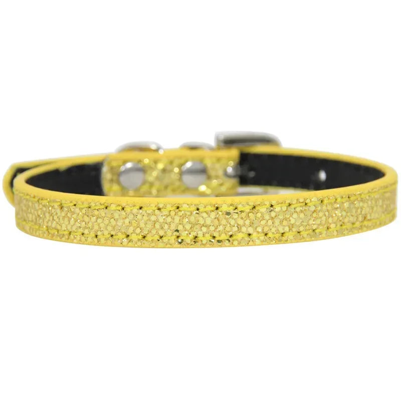 Collier cuir PU petit chien boucle strass