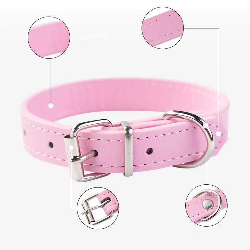 Collier cuir PU uni petit chien multi-coloris