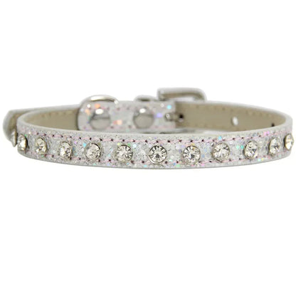 Collier cuir PU petit chien boucle strass