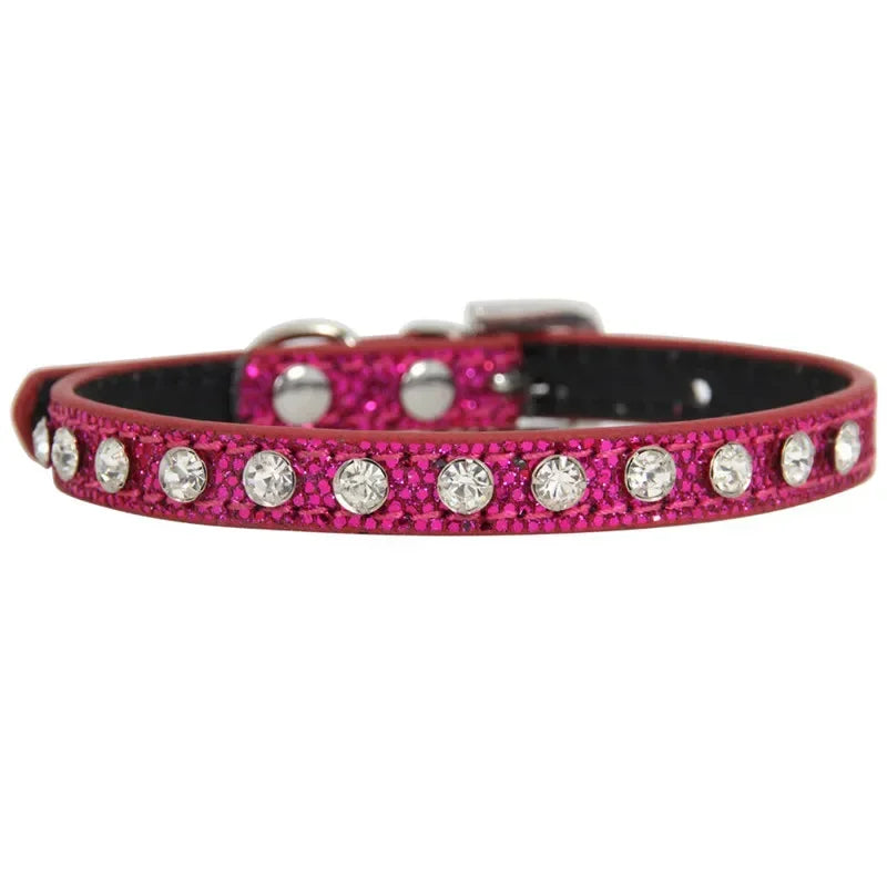 Collier cuir PU petit chien boucle strass