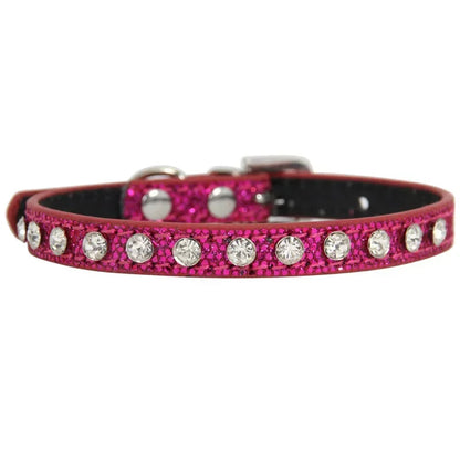 Collier cuir PU petit chien boucle strass