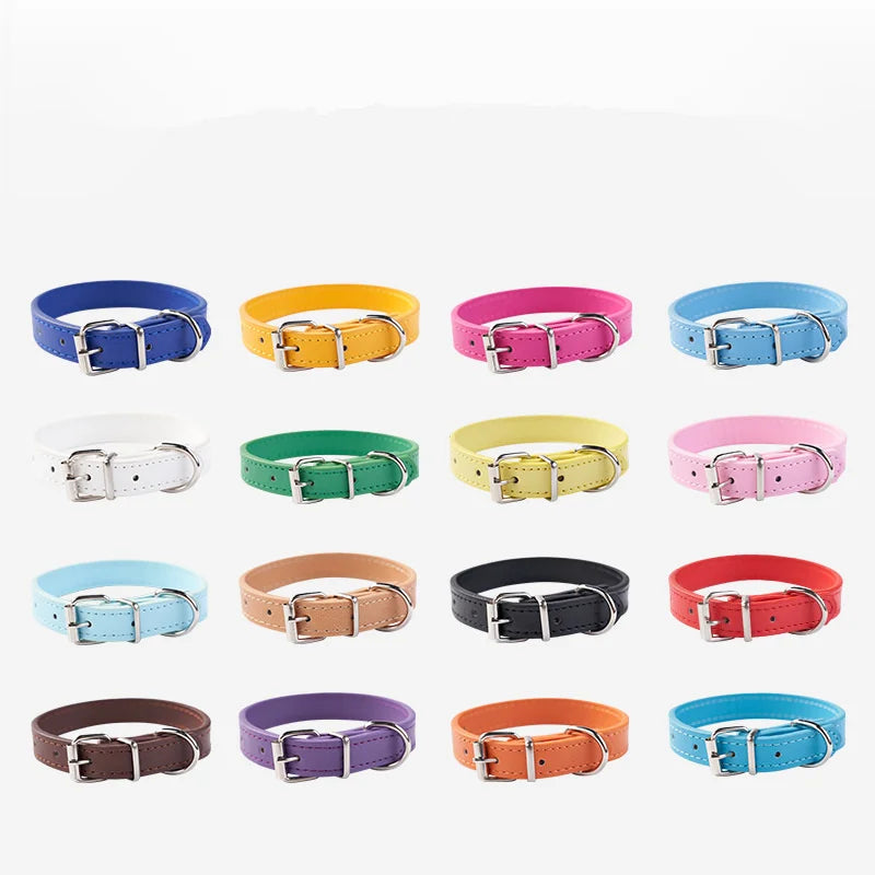 Collier cuir PU uni petit chien multi-coloris