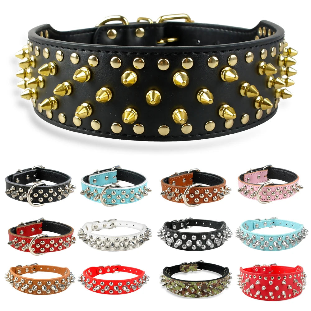 Collier clouté pour chien en cuir avec multiples petits clous métalliques