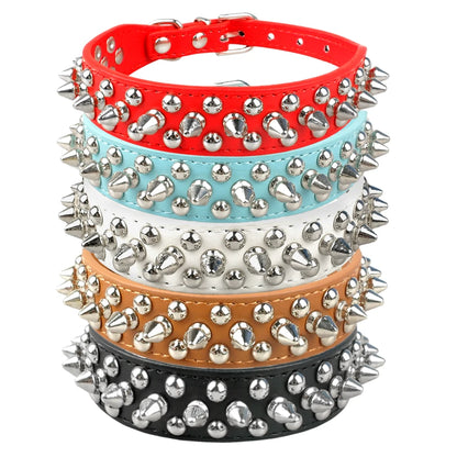 Collier clouté pour chien en cuir avec multiples petits clous métalliques