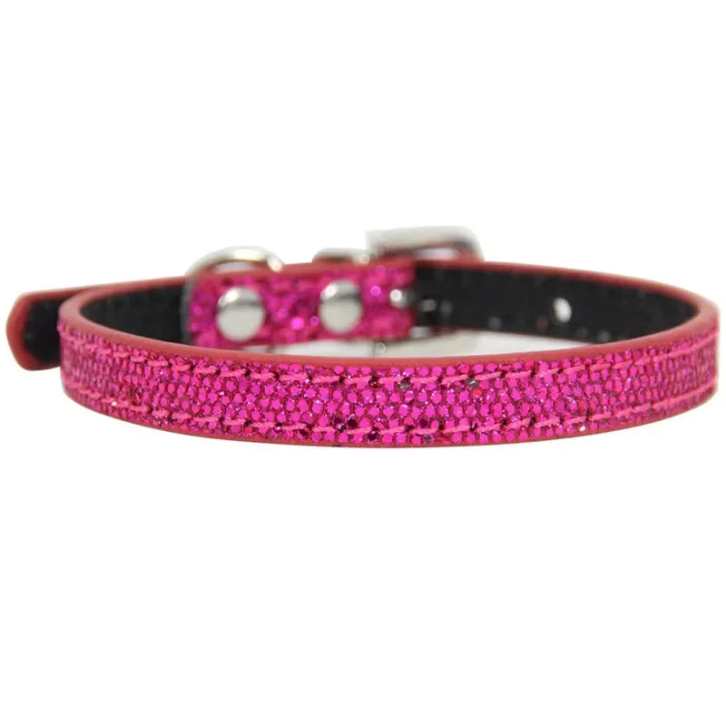 Collier cuir PU petit chien boucle strass