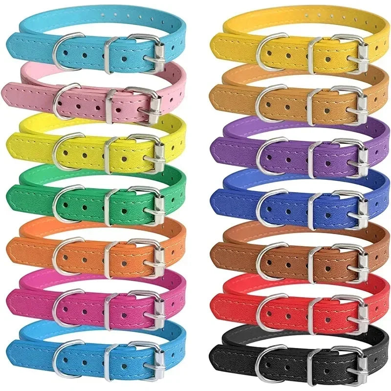 Collier cuir PU doublé petit chien uni coloré