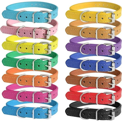 Collier cuir PU doublé petit chien uni coloré