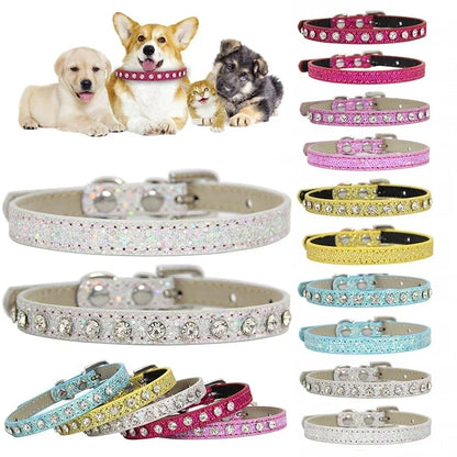 Collier cuir PU petit chien boucle strass
