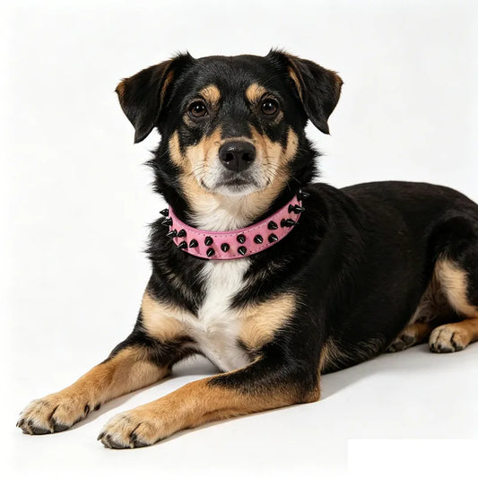 Collier clouté daim petit chien pointes