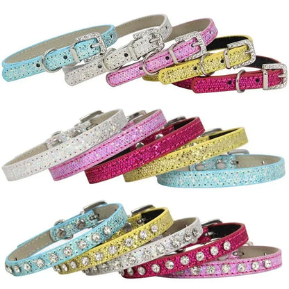 Collier cuir PU petit chien boucle strass