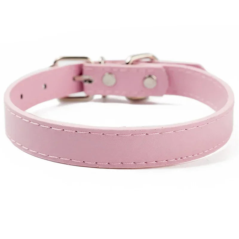Collier cuir PU doublé petit chien uni coloré