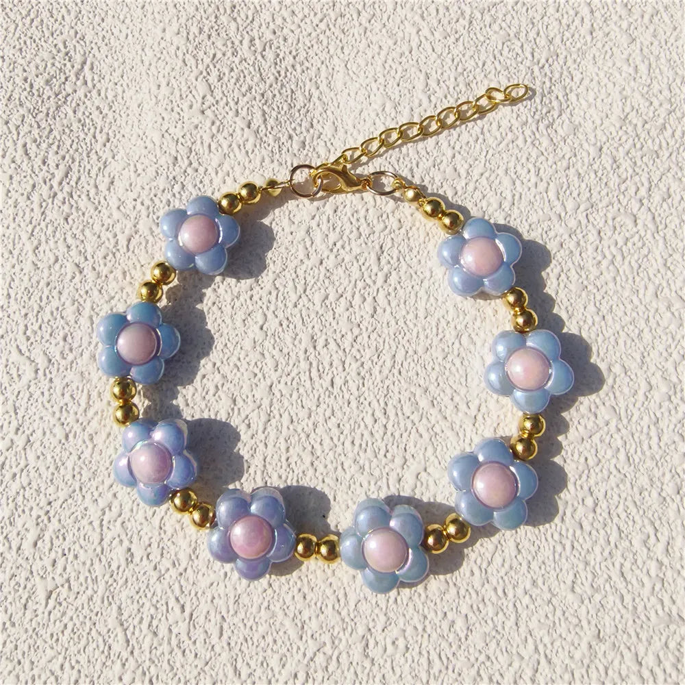 Collier pour petit chien à perles et fleurs pastel