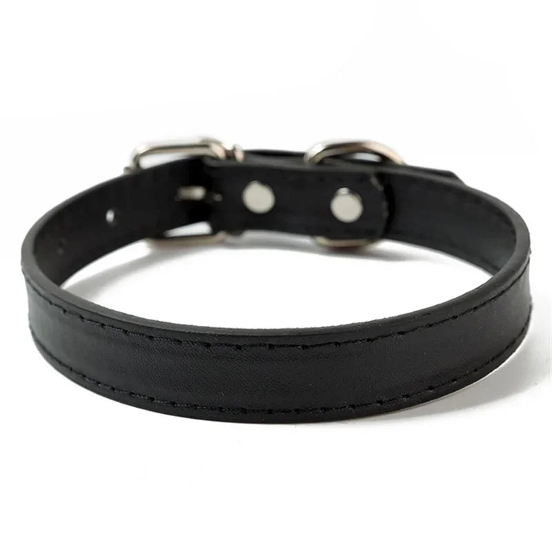 Collier cuir PU doublé petit chien uni coloré