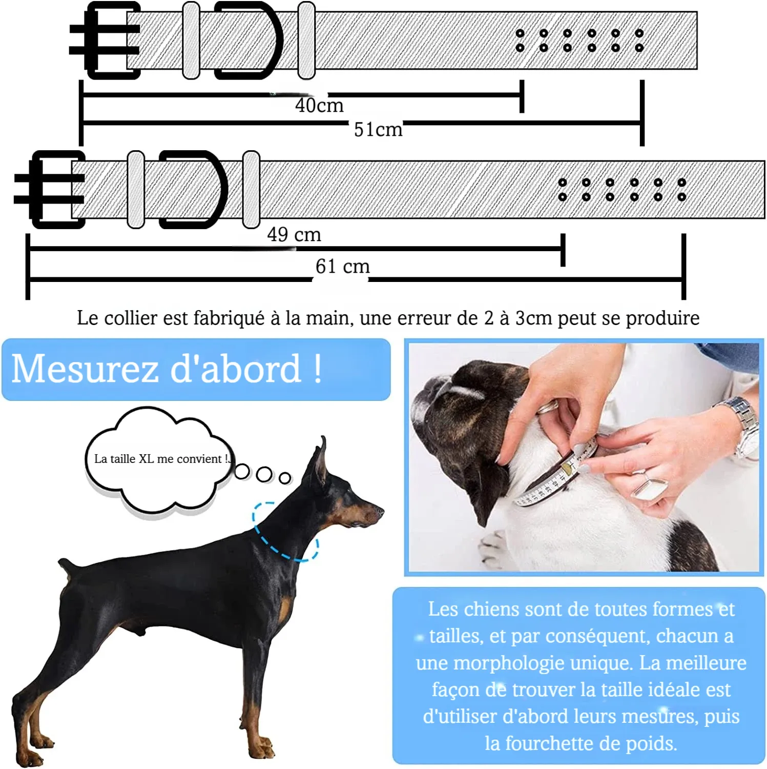 Schéma explicatif pour choisir la bonne taille de collier tactique large.