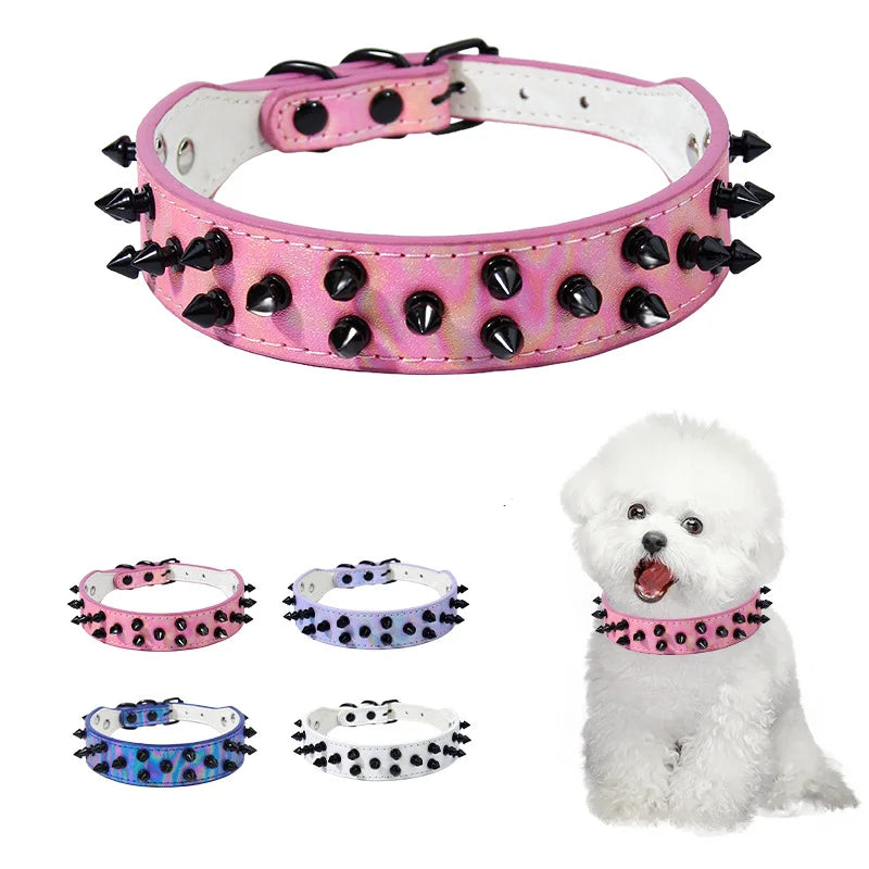 Collier clouté daim petit chien pointes
