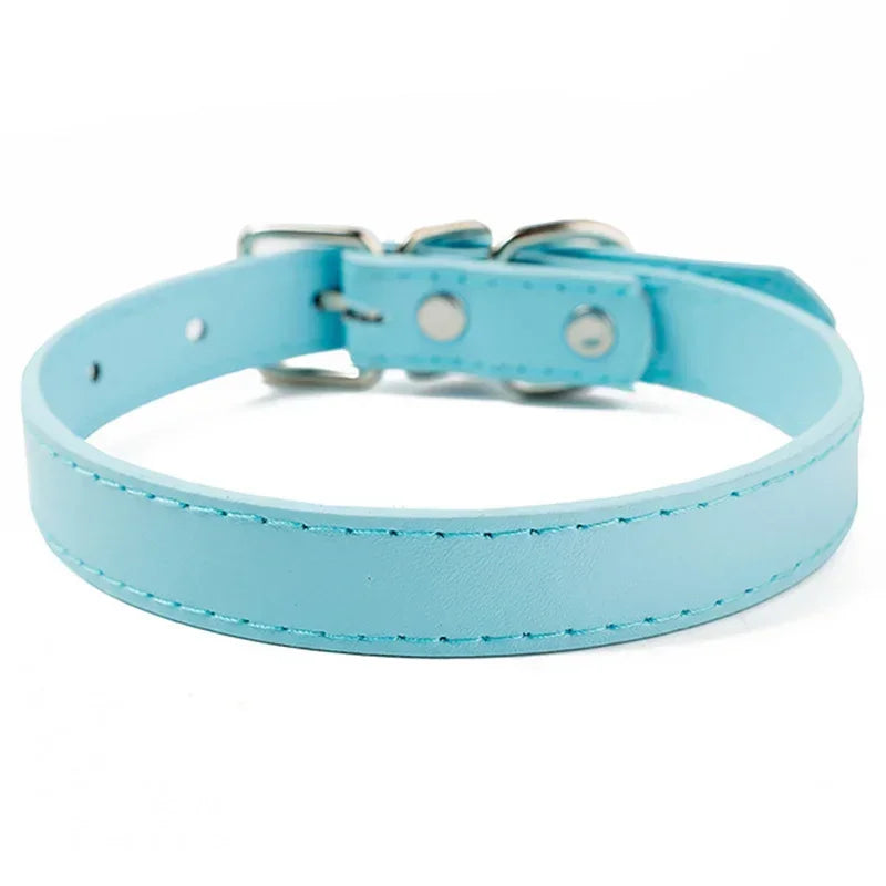 Collier cuir PU doublé petit chien uni coloré