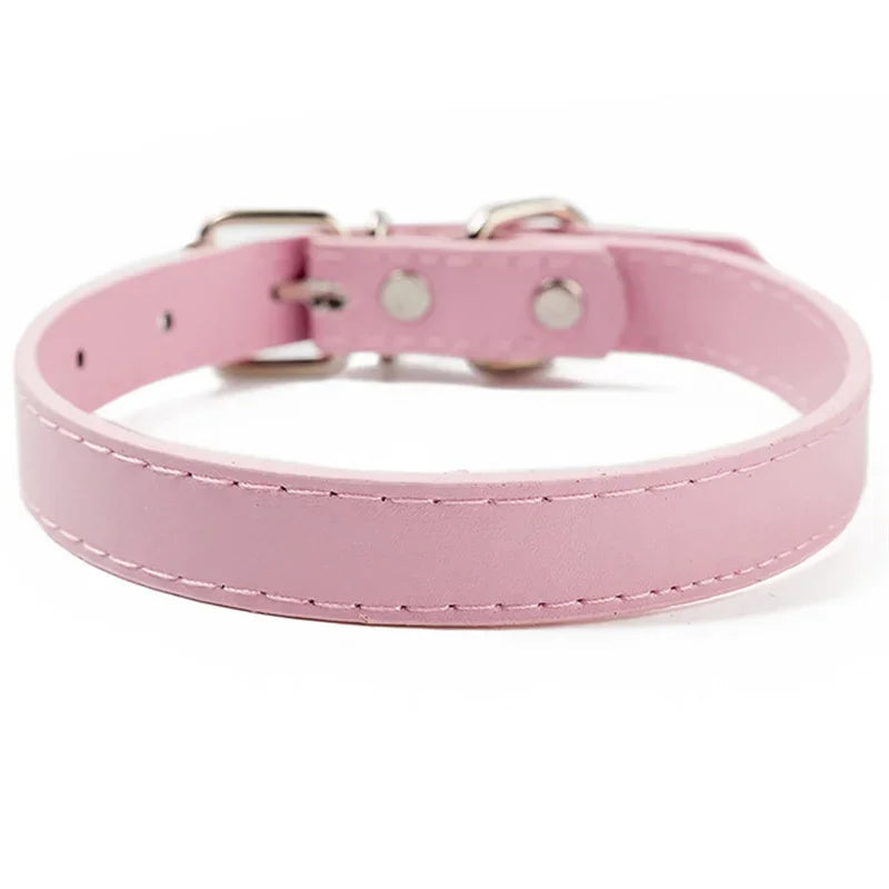 Collier cuir PU doublé petit chien uni coloré