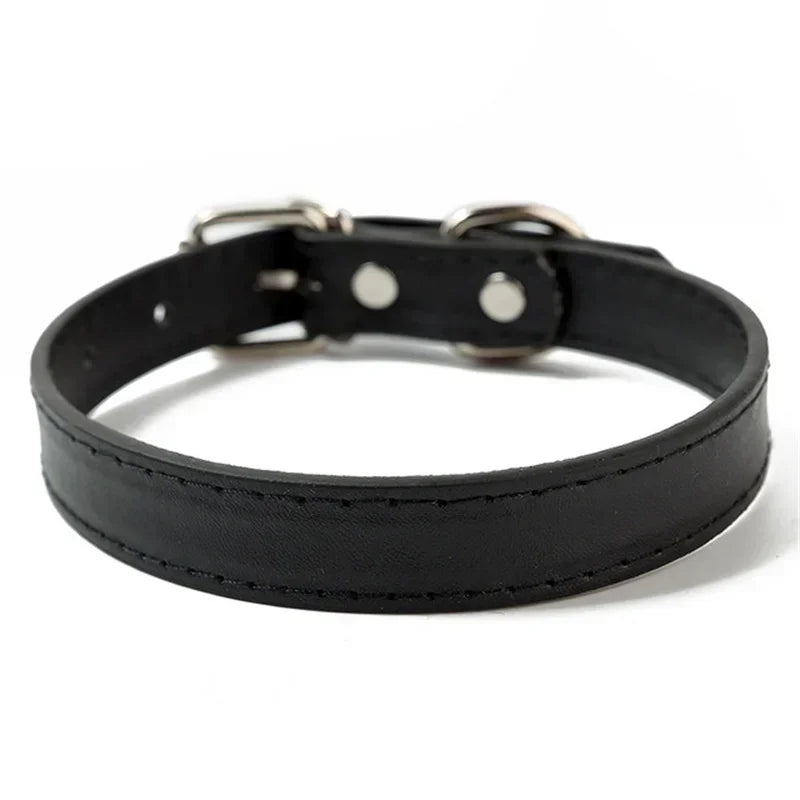 Collier cuir PU doublé petit chien uni coloré