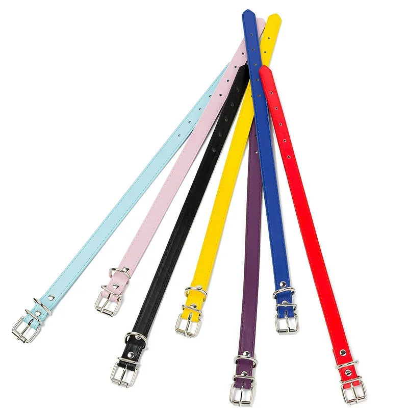 Collier cuir PU doublé petit chien uni coloré