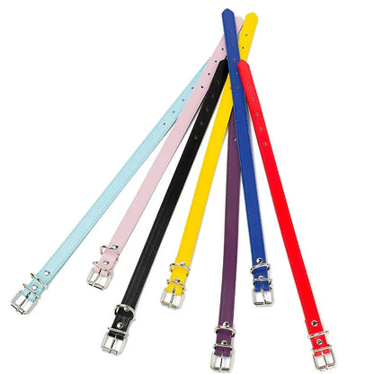 Collier cuir PU doublé petit chien uni coloré