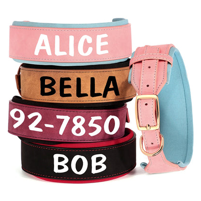 Collection de grands colliers pour chien avec variantes de couleurs et de textes.