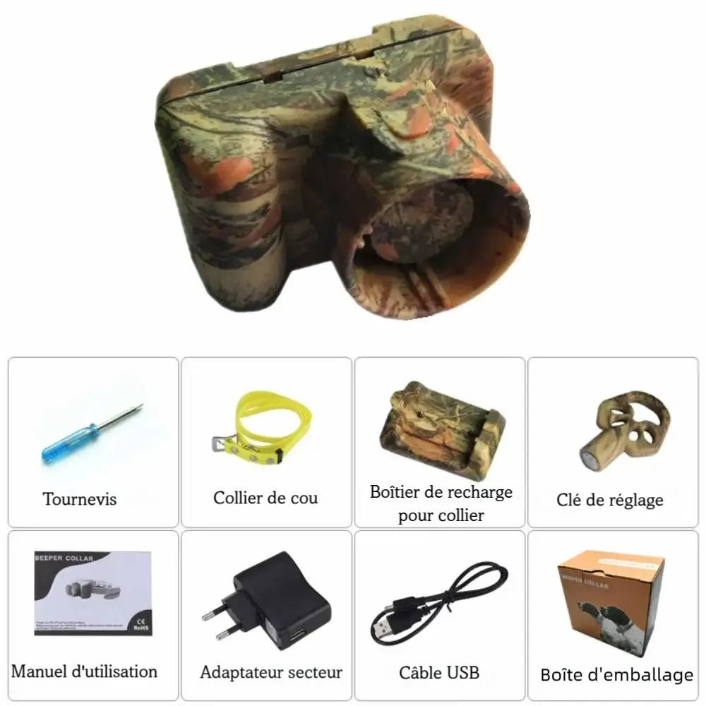 Kit complet de collier beeper étanche rechargeable pour chien de chasse avec accessoires.