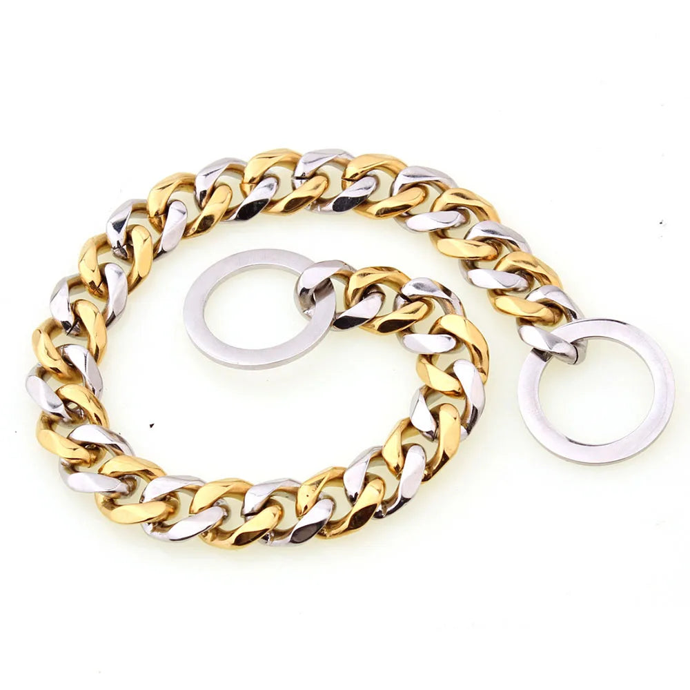 Vue produit d’un collier coulissant pour chien en finition dorée et argentée.