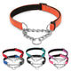 Collier martingale orange présenté avec plusieurs coloris en bas de l’image.