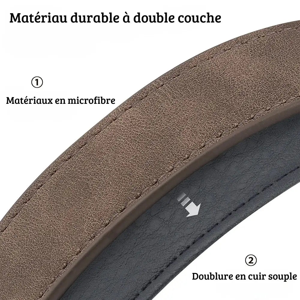 Détail de la matière double couche du collier personnalisé pour chien.