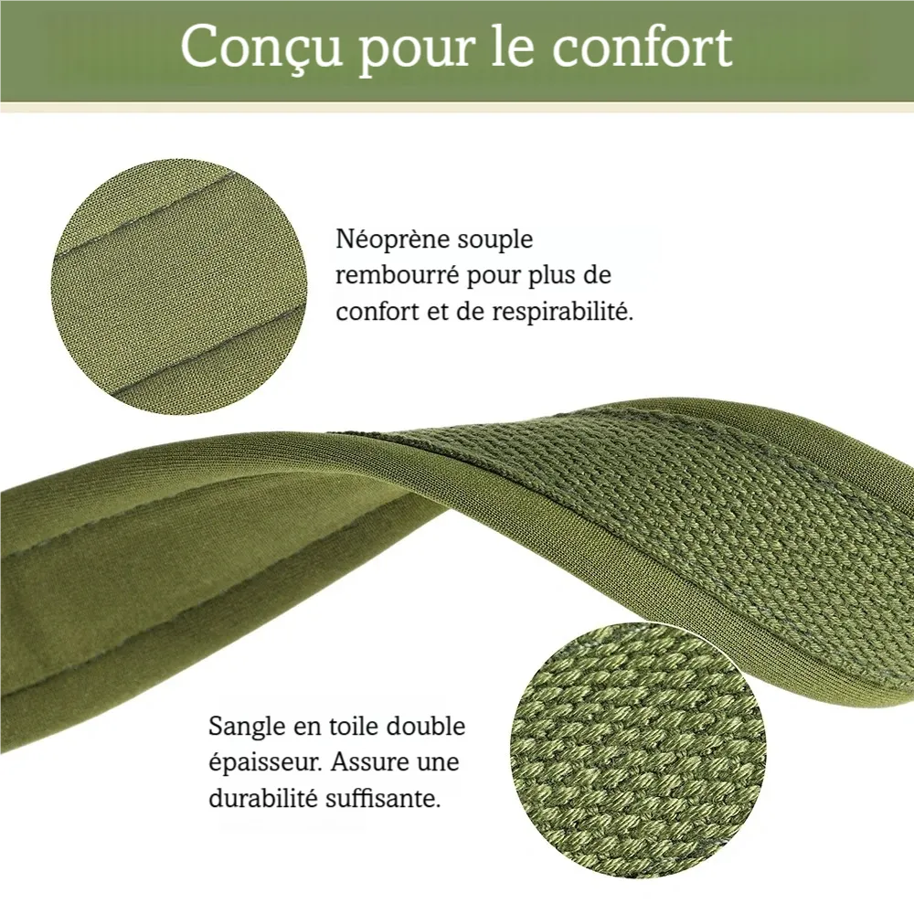 Détail du rembourrage doux et de la sangle du collier pour chien en coloris vert.